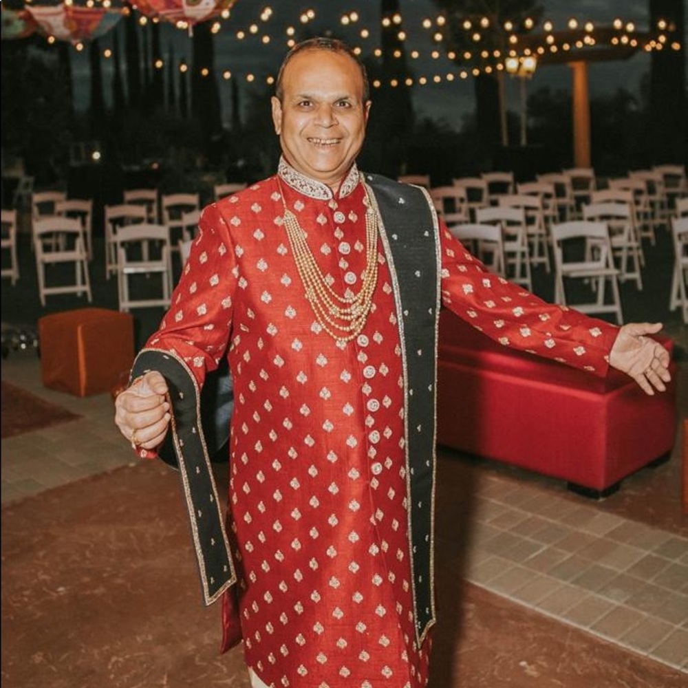 Royal Blue & Red Sherwani with Gold Accents